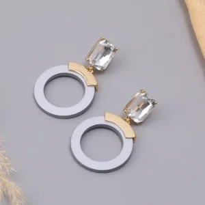 Grey Color Circular Shape Drop Earrings