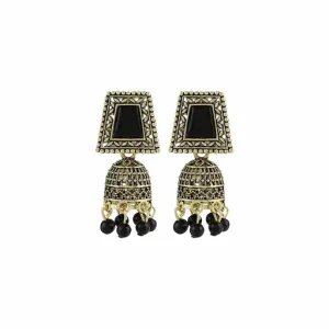 Gold-Plated Crown Peacock Black Earrings Alloy Jhumki Earring