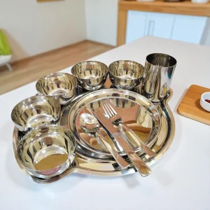 Stainless Steel Thali Set – 11 Piece Dinnerware